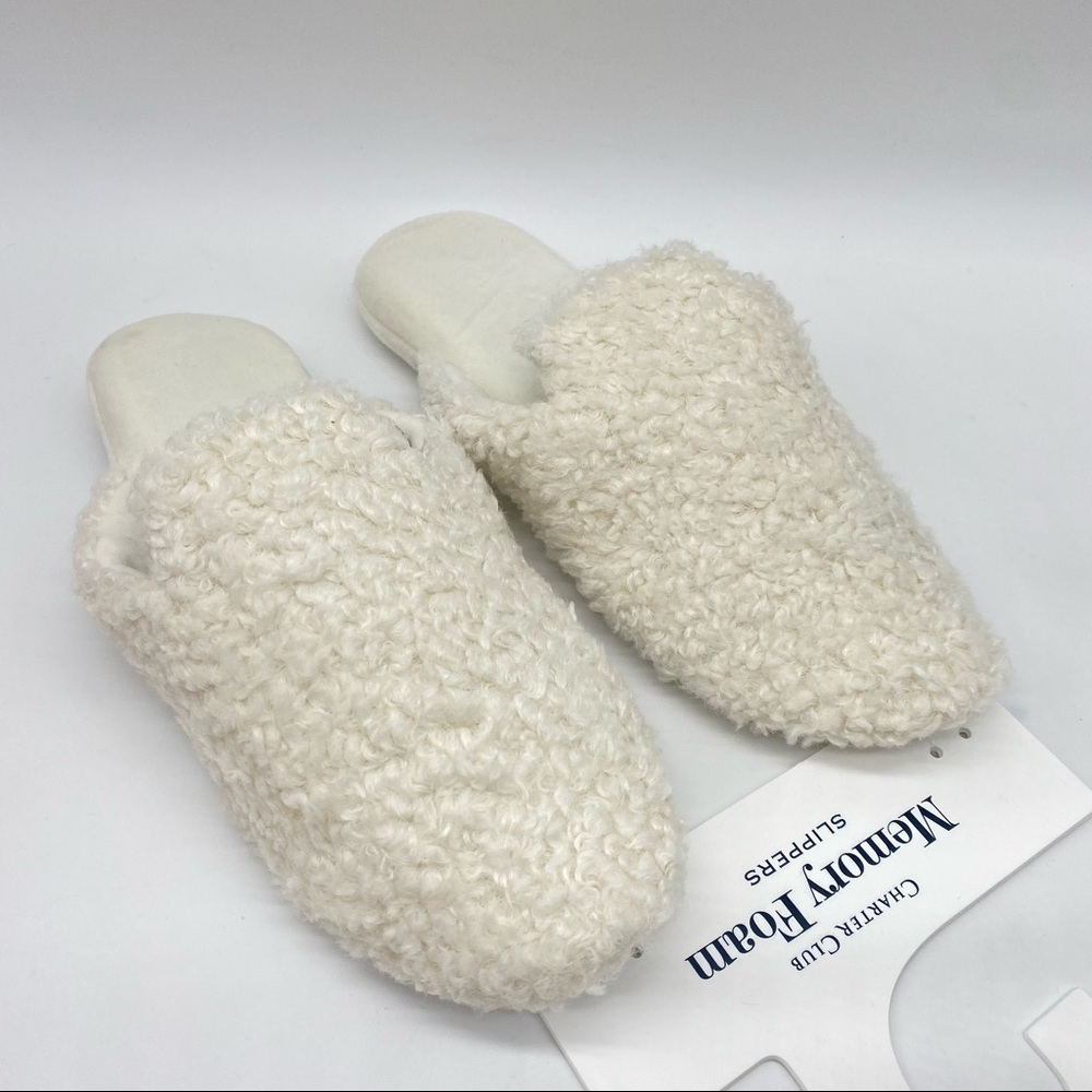 CHARTER CLUB Faux Sherpa Ivory Slippers XL (11/12)